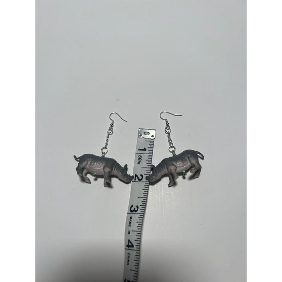 Handmade 3D Rhino Plastic Toy Earrings - Picture 4 of 4